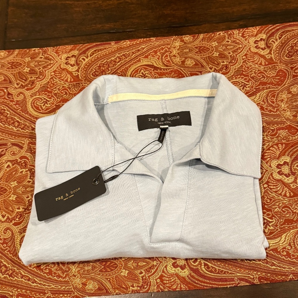 Rag & Bone Men's Large Blue Fog Johnny Slub Polo MSRP $148 - Picture 1 of 5